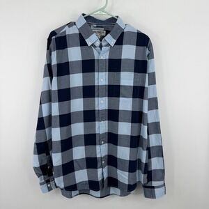 Express Button Up Shirt Mens Large Blue Buffalo Plaid Check Soft Wash Cotton